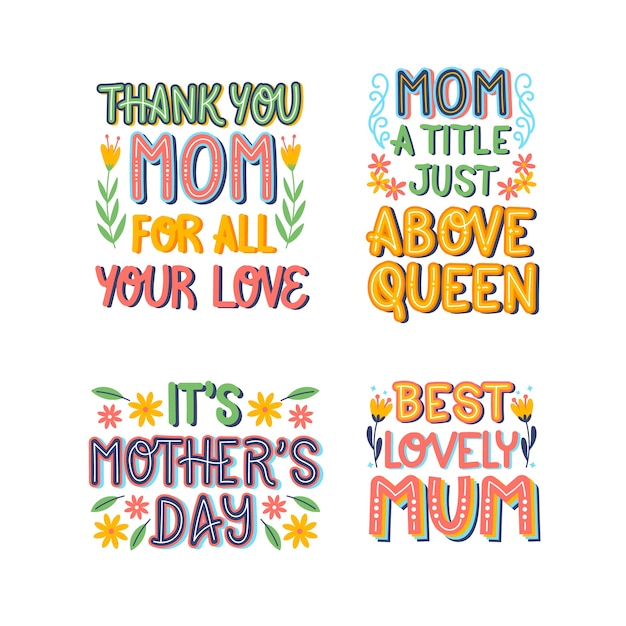 Colección de pegatinas del día de la madre con letras coloridas