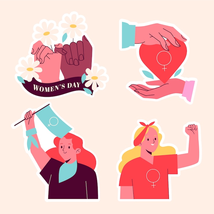 Vector gratuito colección de pegatinas del día de la mujer ingenua
