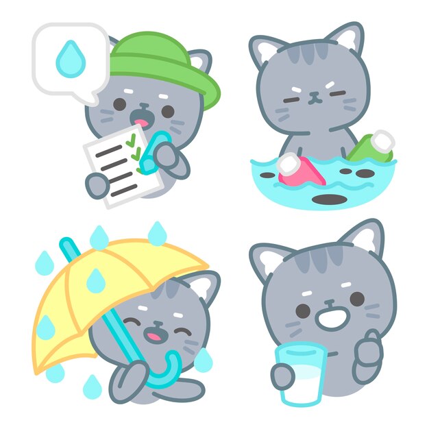 Colección de pegatinas del Día Mundial del Agua con el gato Tomomi