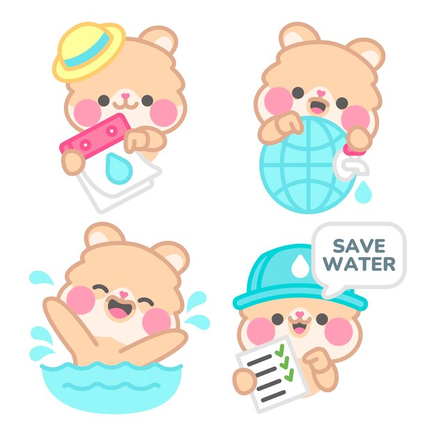 Colección de pegatinas del Día Mundial del Agua con mono y plátano