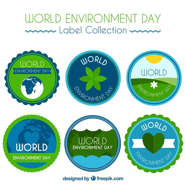 Colección de pegatinas del día mundial del medioambiente con forma redonda