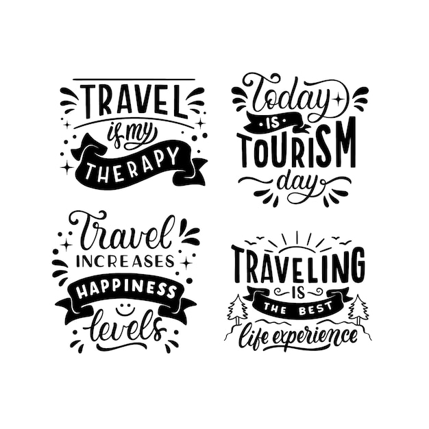 Vector gratuito colección de pegatinas del día mundial del turismo de letras