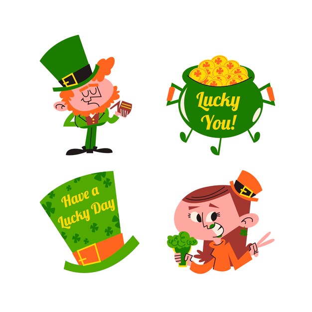 Colección de pegatinas del día de san patricio de dibujos animados retro