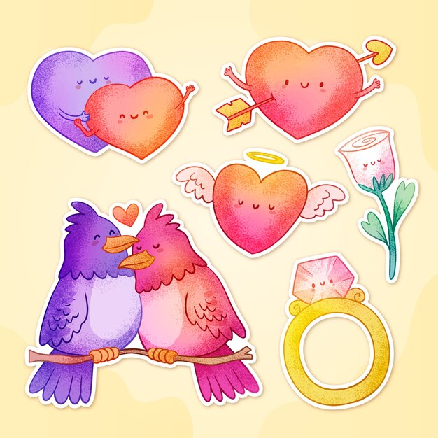 Colección de pegatinas para el día de San Valentín dibujadas a mano