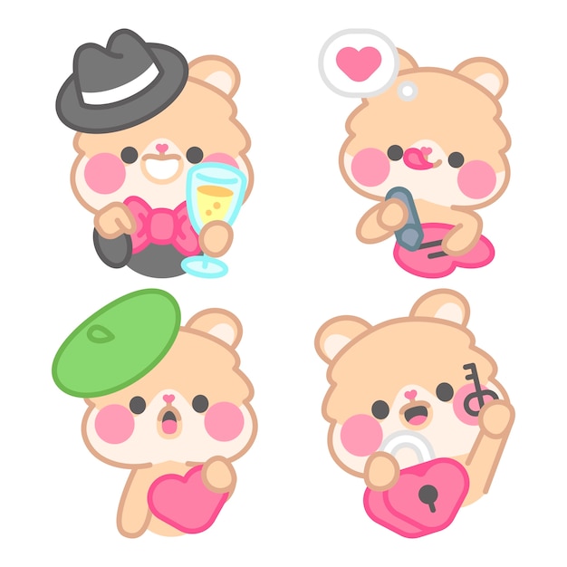 Colección de pegatinas para el día de San Valentín con Kimchi el hámster