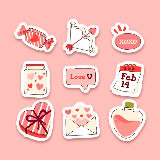 Colección de pegatinas para el día de San Valentín