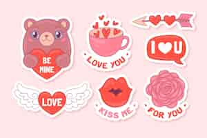 Vector gratuito colección de pegatinas dibujadas a mano para la celebración del día de san valentín