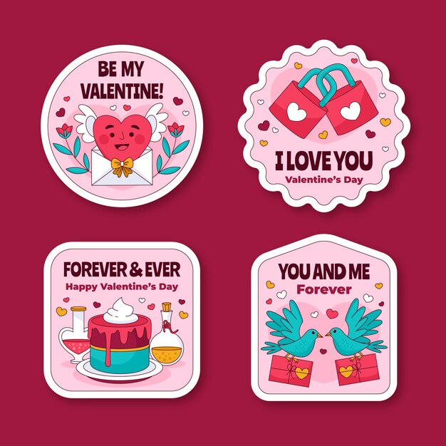 Colección de pegatinas dibujadas a mano para la celebración del día de San Valentín