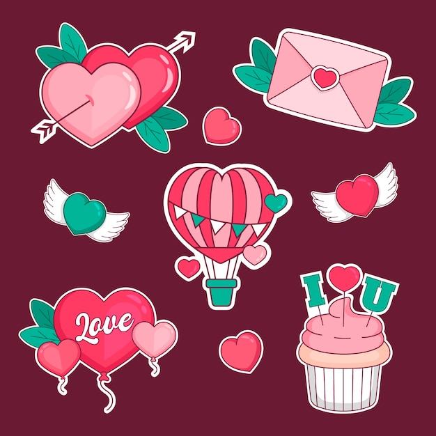 Vector gratuito colección de pegatinas dibujadas a mano para la celebración del día de san valentín