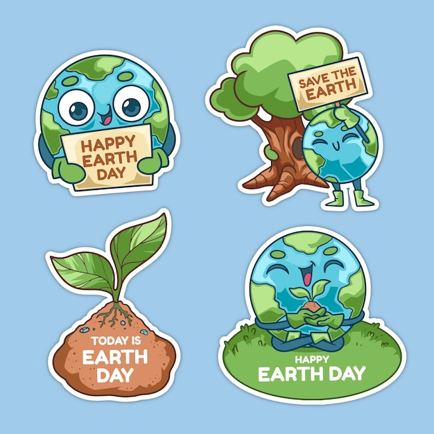 Vector gratuito colección de pegatinas dibujadas a mano para la celebración del día de la tierra