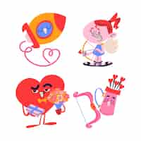 Vector gratuito colección de pegatinas de dibujos animados retro para el día de san valentín