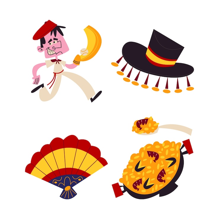 Vector gratuito colección de pegatinas de dibujos animados retro de españa.