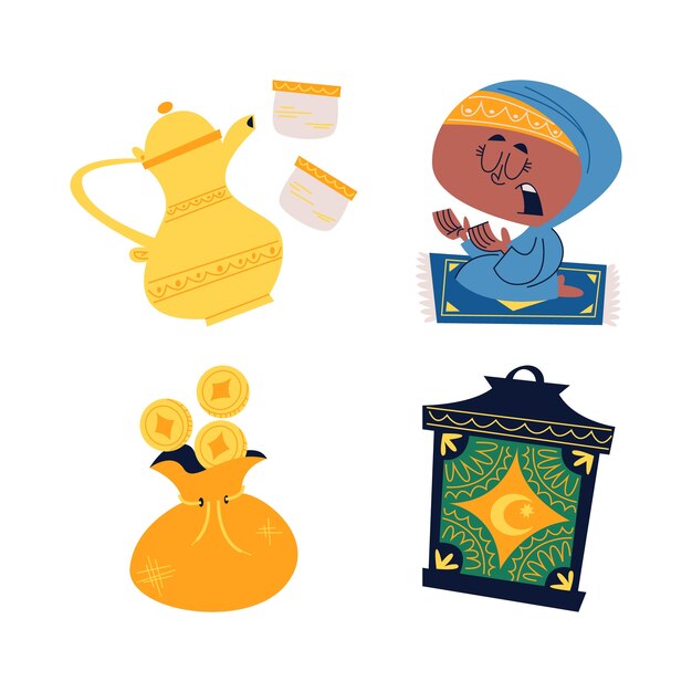 Colección de pegatinas de dibujos animados retro para el ramadán.