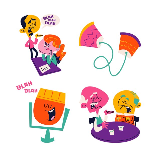 Colección de pegatinas de dibujos animados retro