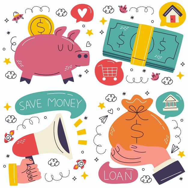 Colección de pegatinas de dinero de Doodle