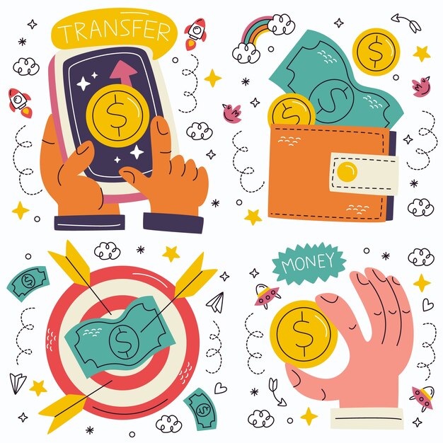 Colección de pegatinas de dinero de Doodle