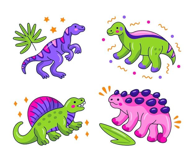 Vector gratuito colección de pegatinas de dinosaurios kawaii