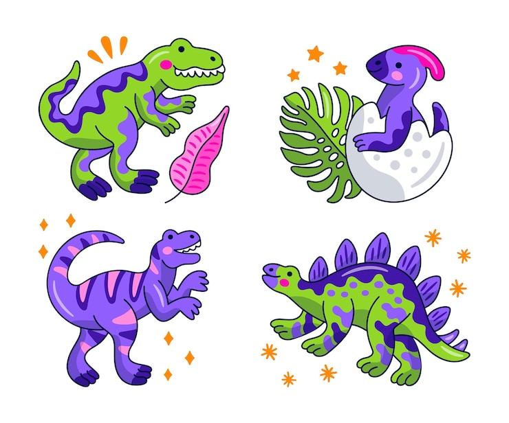 Vector gratuito colección de pegatinas de dinosaurios kawaii