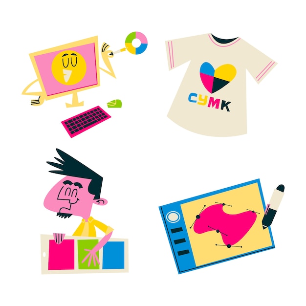 Colección de pegatinas de diseño gráfico de dibujos animados retro