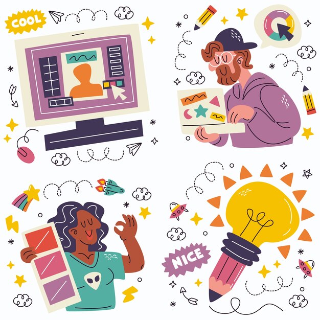Colección de pegatinas de diseño gráfico Doodle