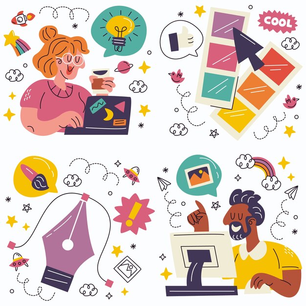 Colección de pegatinas de diseño gráfico Doodle