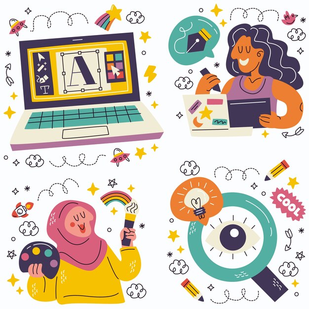 Colección de pegatinas de diseño gráfico Doodle