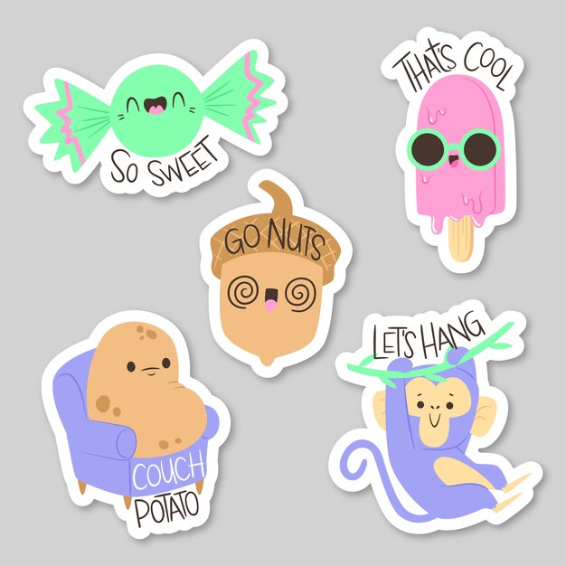 Colección de pegatinas divertidas dibujadas a mano