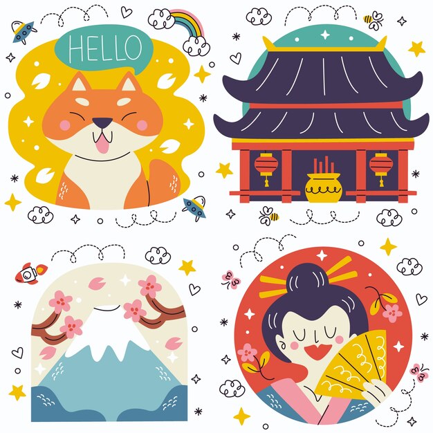 Colección de pegatinas de Doodle Asia