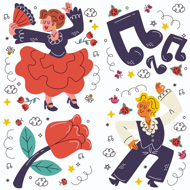Colección de pegatinas de Doodle flamenco