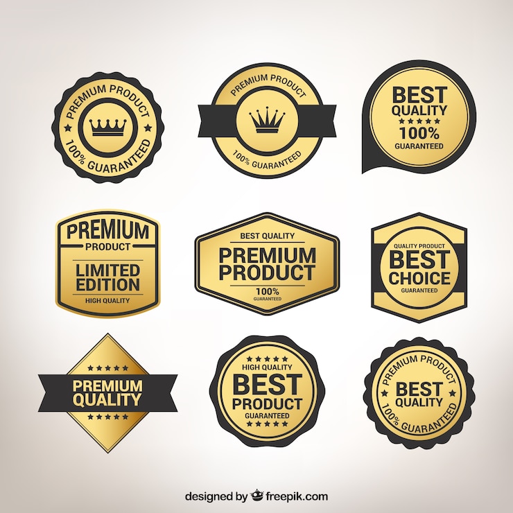 Vector gratuito colección de pegatinas doradas premium 