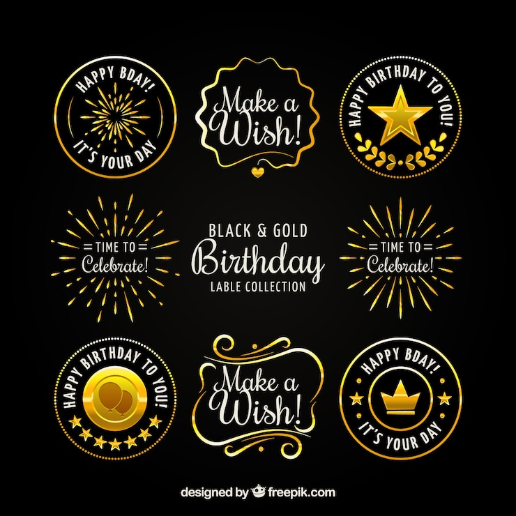 Vector gratuito colección de pegatinas doradas vintage de cumpleaños