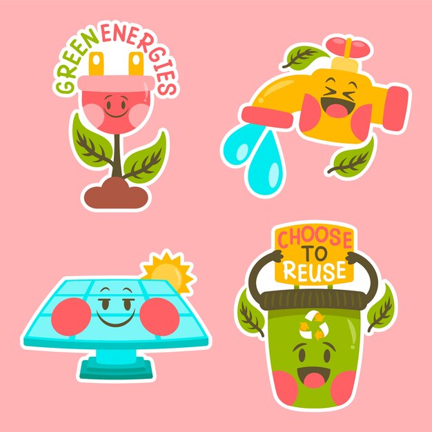 Colección de pegatinas de ecología infantil