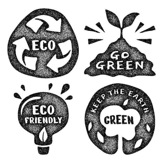 Colección de pegatinas de ecología monocromáticas