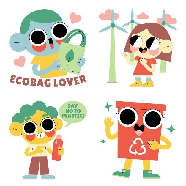 Colección de pegatinas ecológicas esmaltadas.