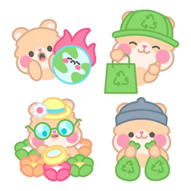 Colección de pegatinas ecológicas con kimchi el hámster