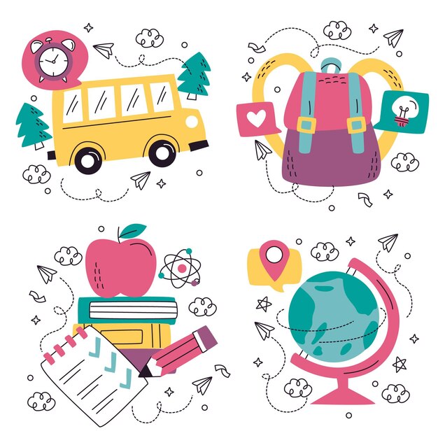 Colección de pegatinas de educación doodle dibujados a mano