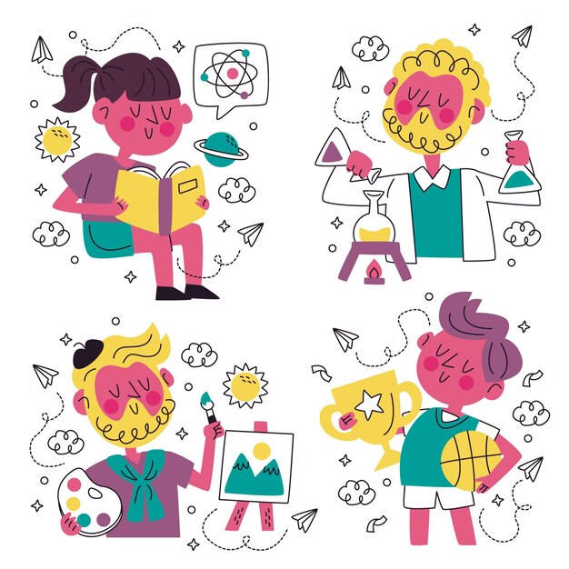Colección de pegatinas de educación doodle dibujados a mano