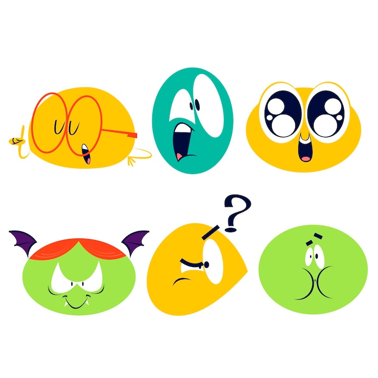 Vector gratuito colección de pegatinas de emoticonos de dibujos animados retro