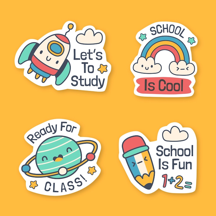 Vector gratuito colección de pegatinas escolares dibujadas a mano.