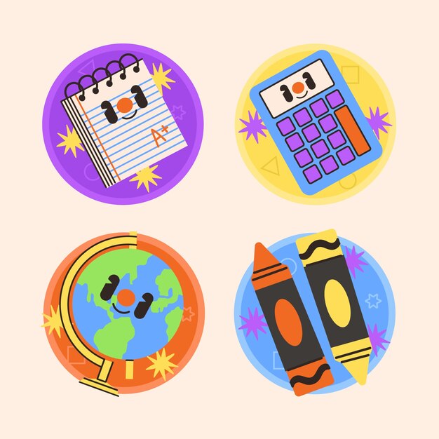Colección de pegatinas escolares dibujadas a mano