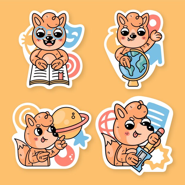 Colección de pegatinas escolares con fred the fox