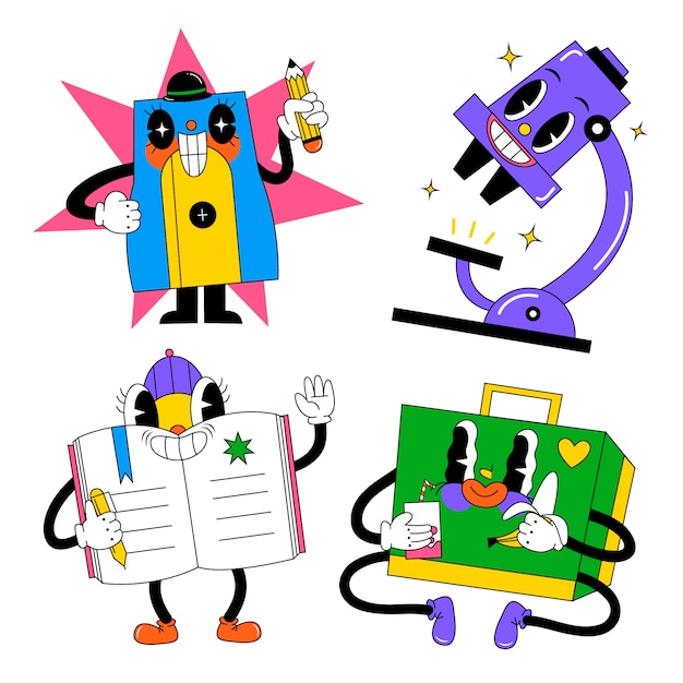 Colección de pegatinas de escuela y educación ácidas.