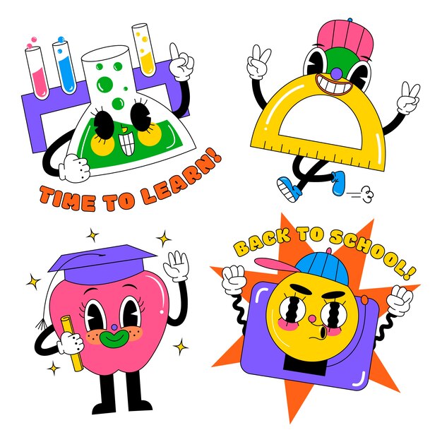 Colección de pegatinas de escuela y educación ácidas.