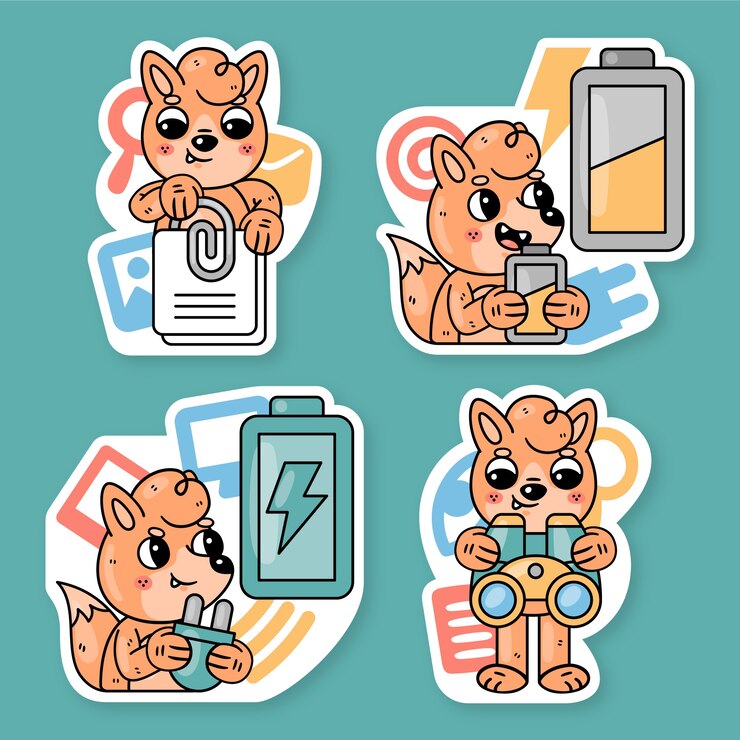 Vector gratuito colección de pegatinas esenciales con fred el zorro.