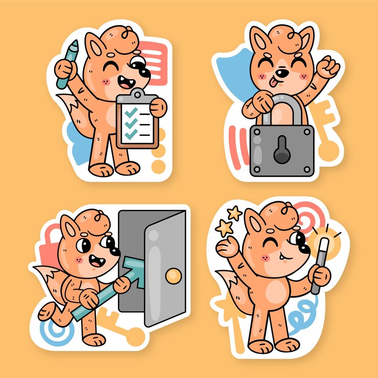 Vector gratuito colección de pegatinas esenciales con fred el zorro.