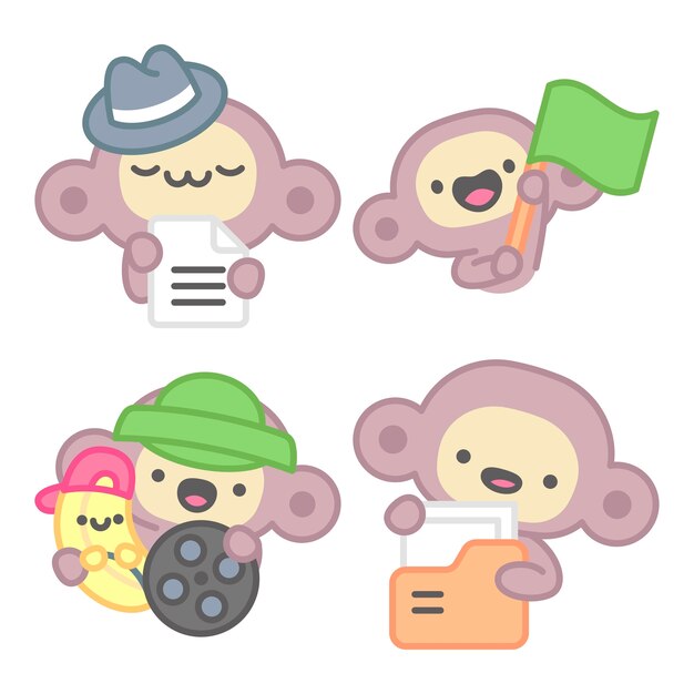 Colección de pegatinas esenciales con mono y plátano.