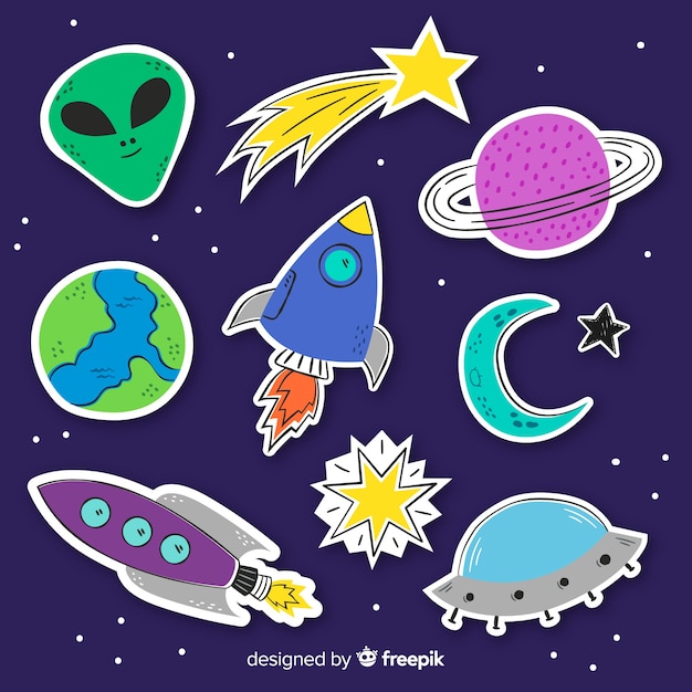 Colección de pegatinas espaciales en diseño plano