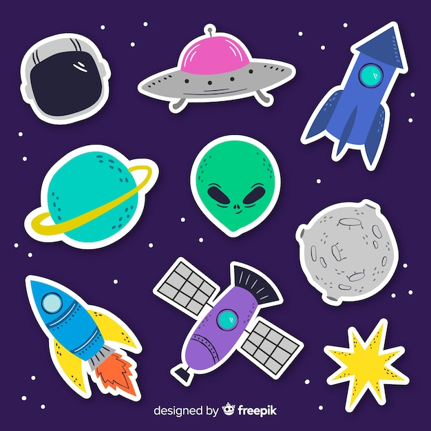 Colección de pegatinas espaciales en diseño plano
