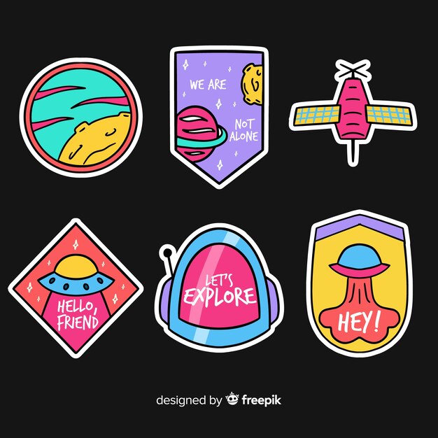Colección de pegatinas de espacio vibrante de diseño plano