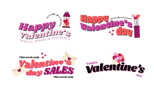 Vector gratuito colección de pegatinas y etiquetas de letras retro del día de san valentín